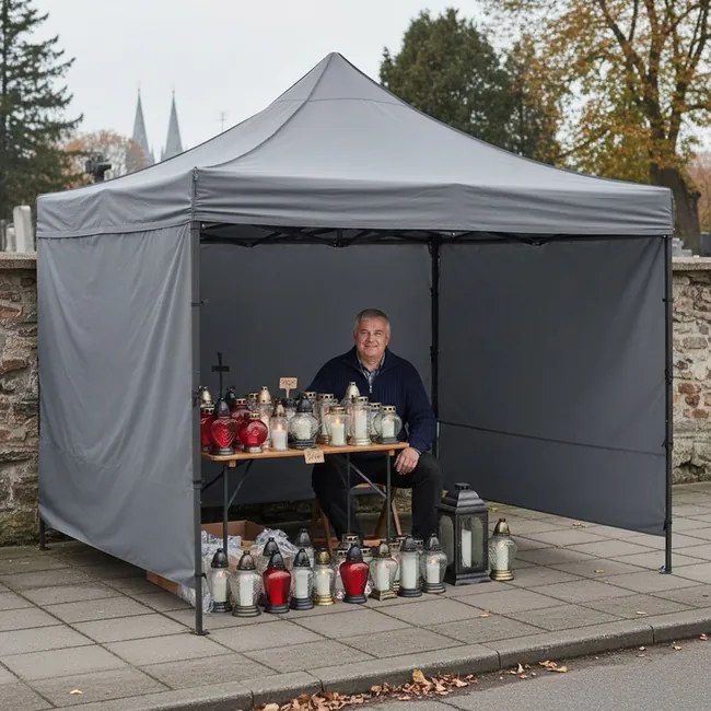 Nožnicový stan 3×3 m – záhradný pavilón pre veľtrhy, expresné akcie a catering, sivý Springos GP0003