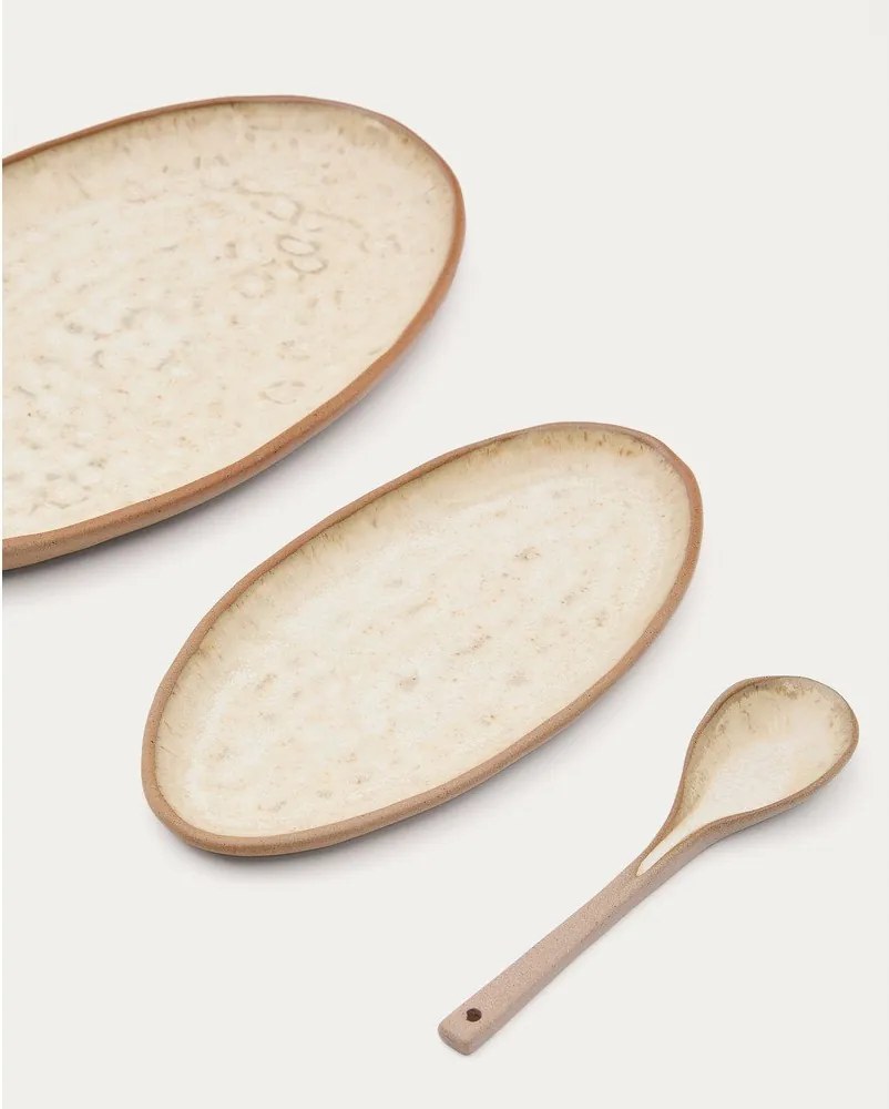 Béžové servírovacie keramické taniere v súprave 3 ks Zunel – Kave Home