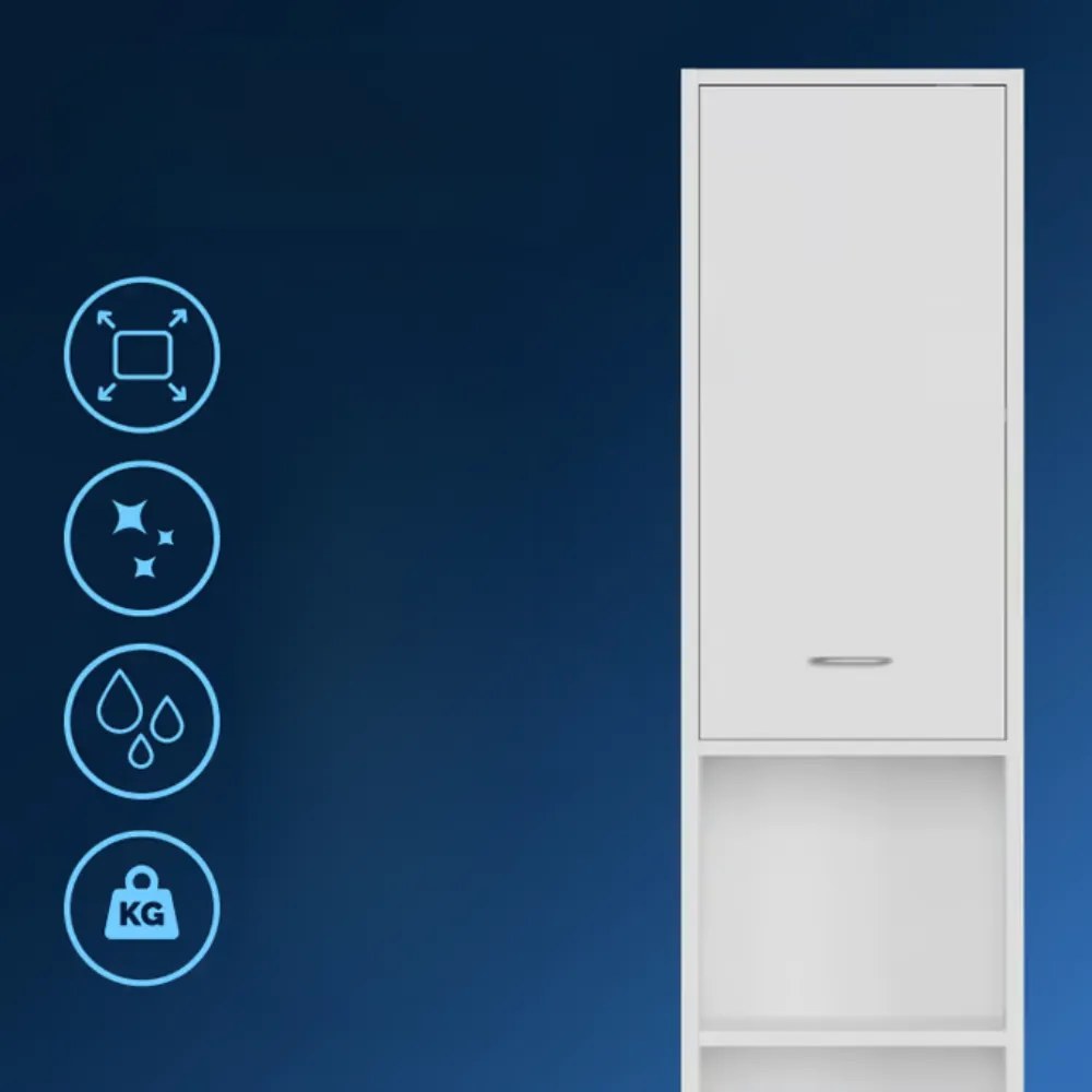 Vysoká skrinka do kúpeľne SILKE, 180x30x30cm, biela Casaria