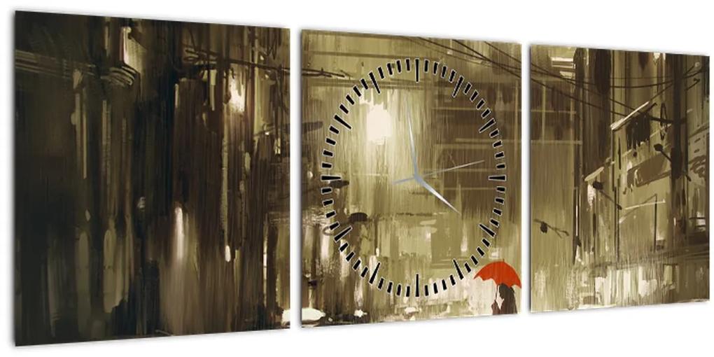 Obraz - Žena za daždivej noci (s hodinami) (90x30 cm)