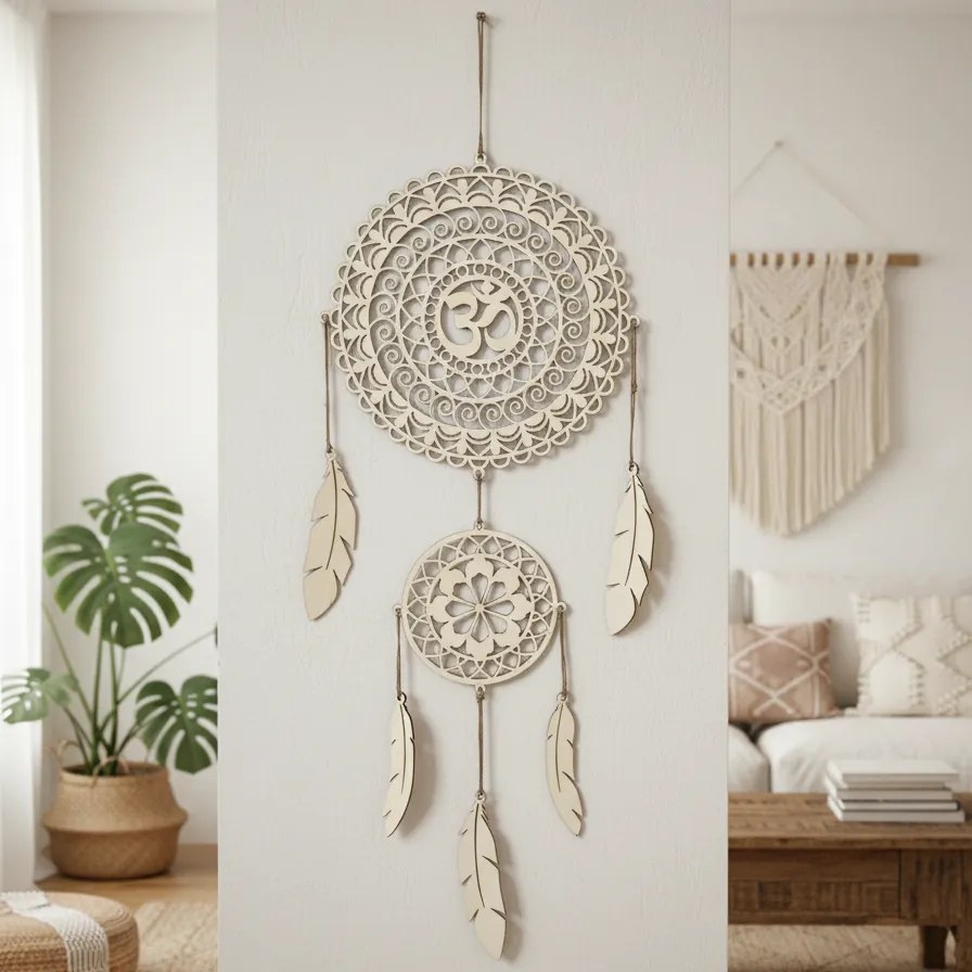 SENTOP | Drevený lapač snov OM Mandala - Boho dekorácia na stenu I SENTOP PR0001