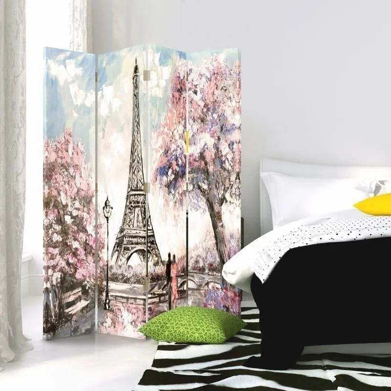Ozdobný paraván Pařížská Eiffelova věž Pastel - 145x170 cm, štvordielny, obojstranný paraván 360°