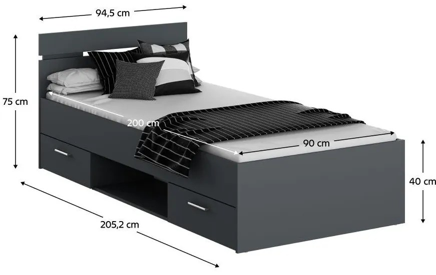 Jednolôžková posteľ 90 cm Michigin (grafit) (s úložným priestorom). Vlastná spoľahlivá doprava až k Vám domov. 1096897