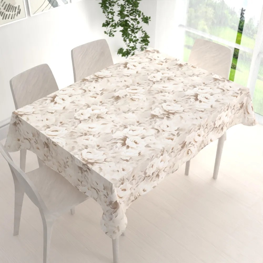 Biante Bavlnený obdĺžnikový obrus Sandra SA-519 Pivonky na béžovom 140x180 cm