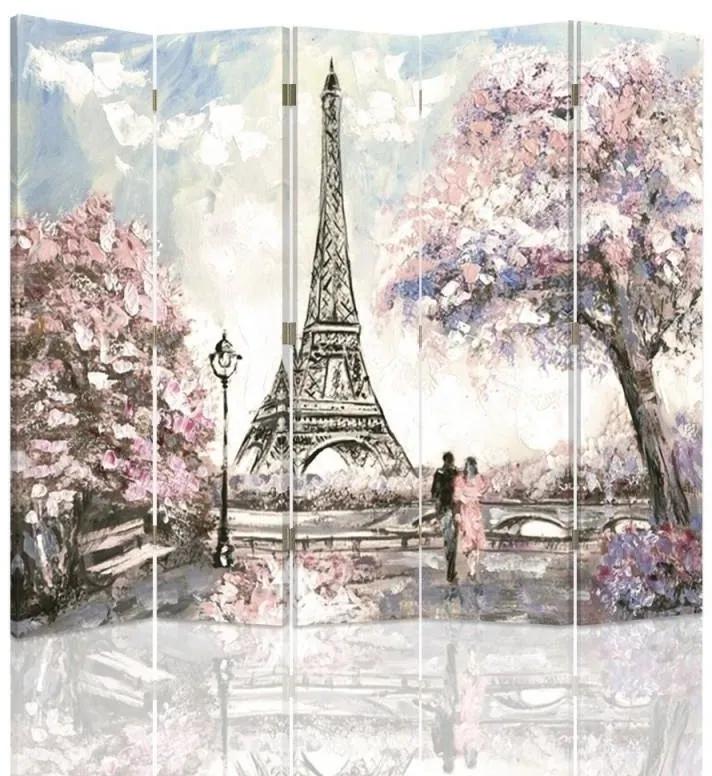 Ozdobný paraván Pařížská Eiffelova věž Pastel - 180x170 cm, päťdielny, obojstranný paraván 360°