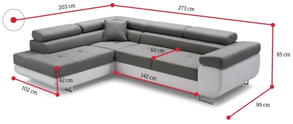 Rohová rozkladacia sedačka ALFA, 273x70/85x203, sioux 1115/lux 6, pravý roh