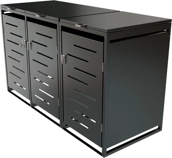 Kovový prístrešok pre 3 popolnice, antracit, 197×116×80 cm