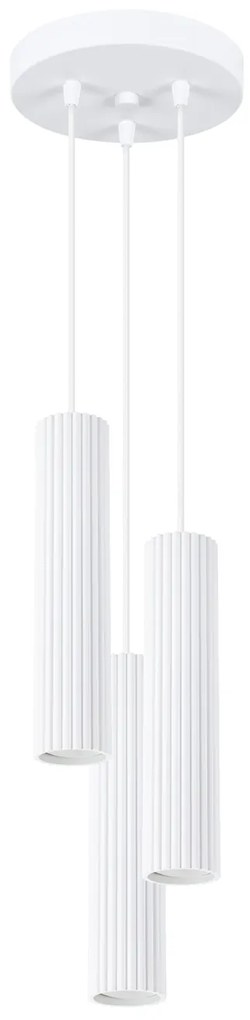 Závesné svietidlo Karbon, 3x biele kovové tienidlo, o