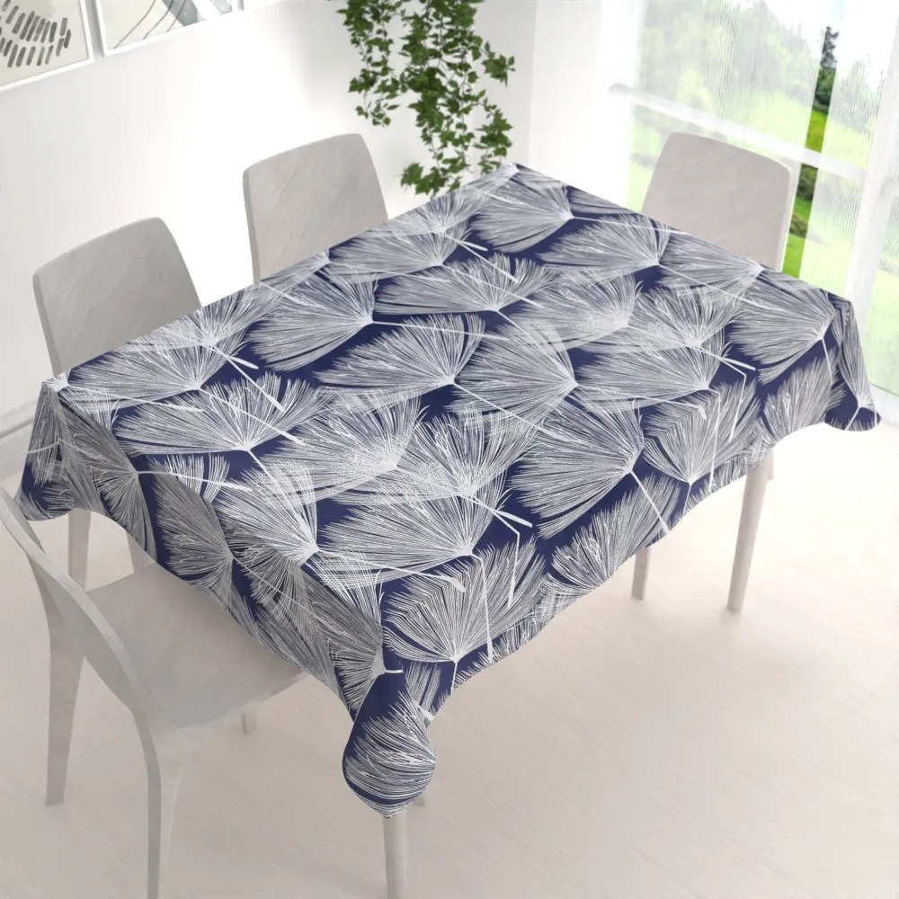 Biante Bavlnený obdĺžnikový obrus Sandra SA-414 Biele abstraktné páperie na modrom 100x160 cm