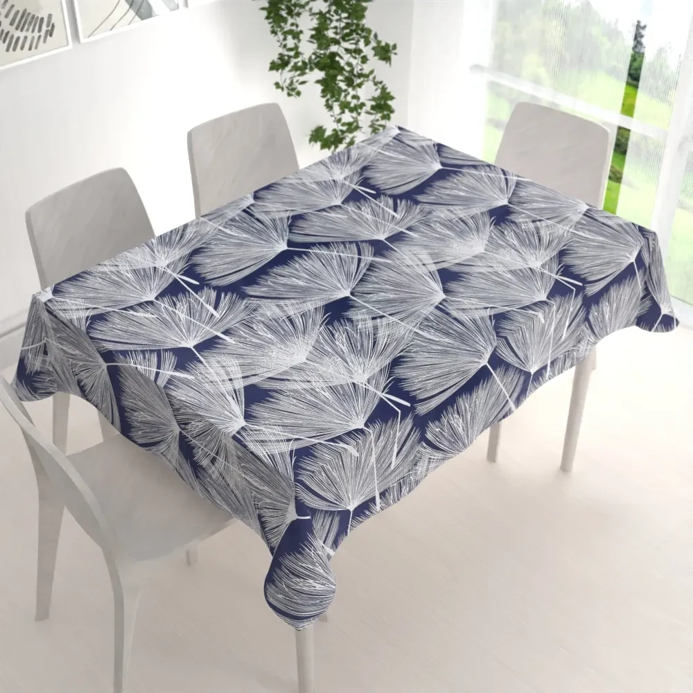 Biante Bavlnený obdĺžnikový obrus Sandra SA-414 Biele abstraktné páperie na modrom 120x140 cm
