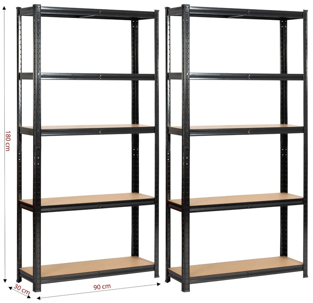 Sada 2 ks kovových regálů REGMET 90x30x180 cm černá