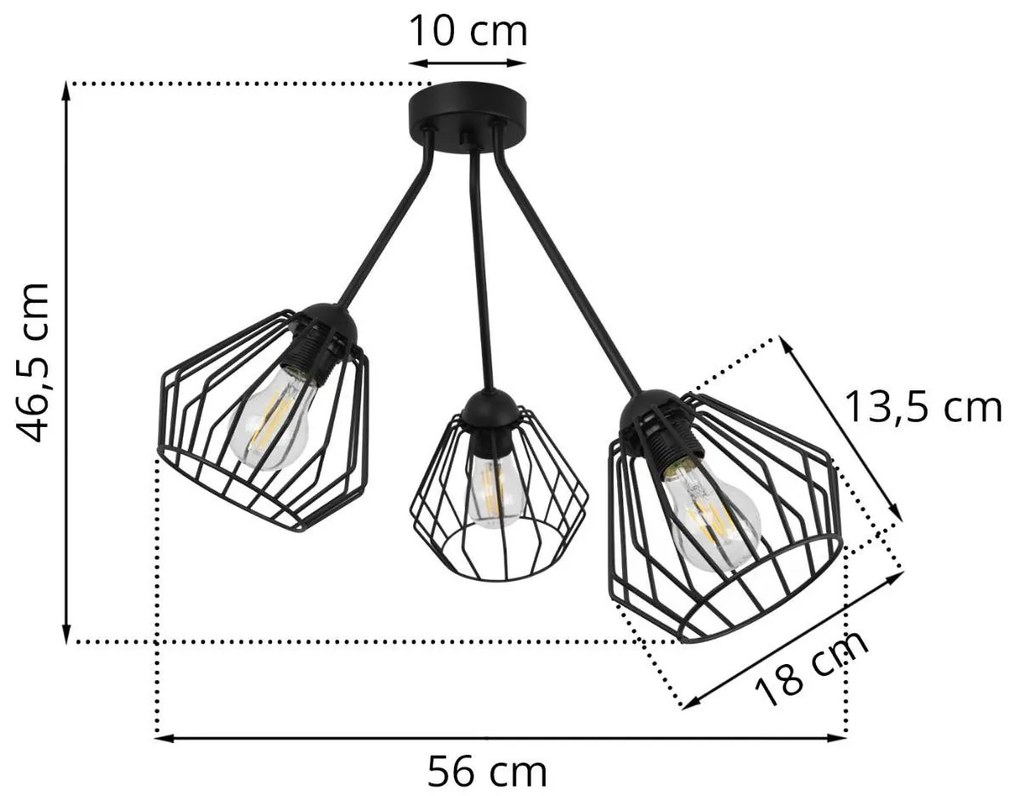 Stropné svietidlo NUVOLA TRIO, 3x čierne drôtené tienidlo