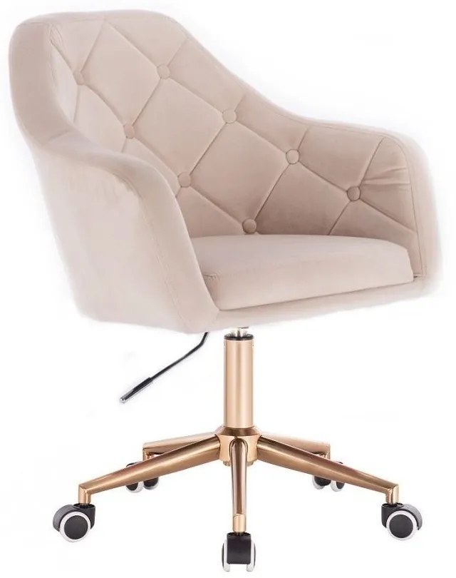 LuxuryForm DESIGN Kreslo ANDORA VELUR na zlaté podstave s kolieskami - krémové
