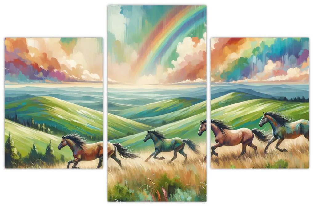 Obraz – Kone cválajúce krajinou (90x60 cm)