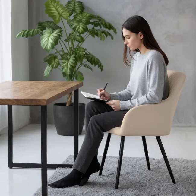 Sada dvoch jedálenských stoličiek VELTO zamatové, béžové / čierne nohy (2 ks)