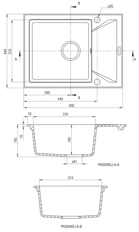 DEANTE EVORA ZQJ_711A Jednodrez 590X440x180, granit piesok - Deante