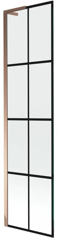 Mexen Next L, 1-krídlová vaňová zástena 50 x 150 cm, 6mm číre sklo-čierny vzor, ružové zlato profil, 895-050-000-03-77-60