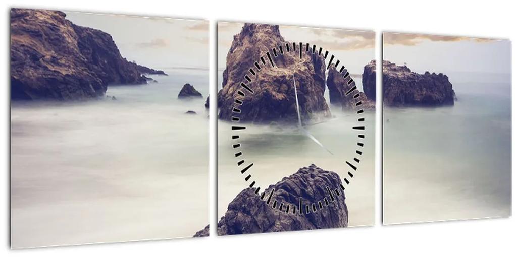 Obraz útesov v hmle (s hodinami) (90x30 cm)