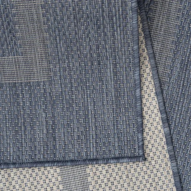 Šnúrkový koberec Relax ramka modrý, kruh