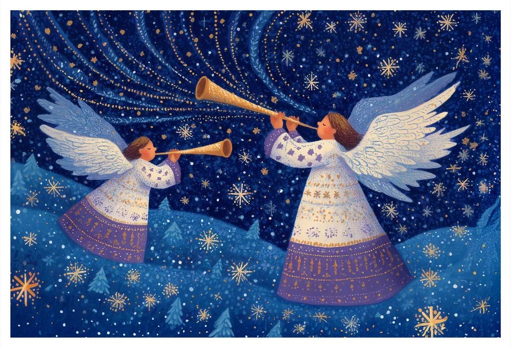 Obraz vianoční anjeli v zimnej noci