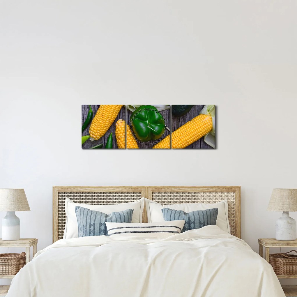 Obraz zeleniny (s hodinami) (90x30 cm)