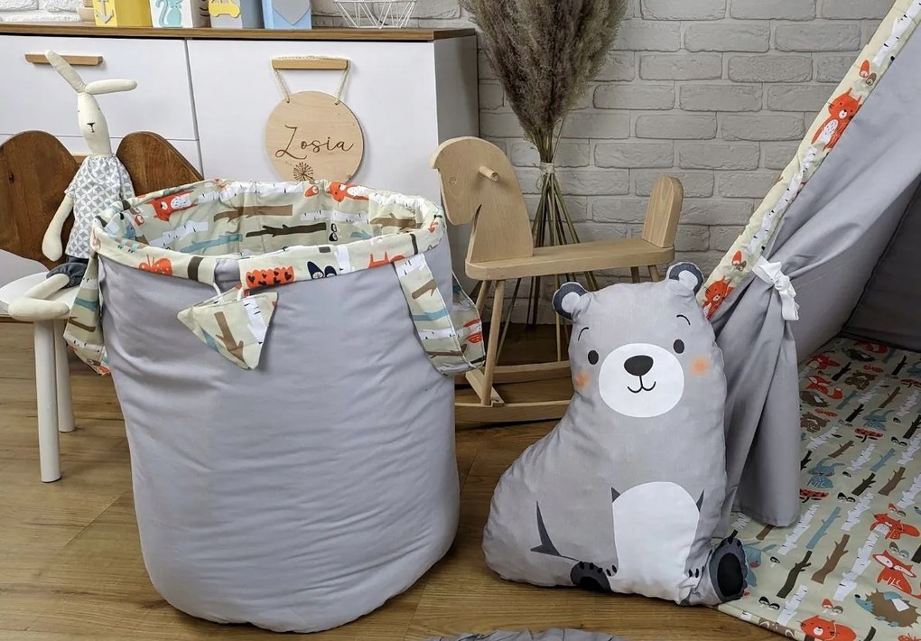 Detský stan TEEPEE (TÝPIE) ANIMALS s doplnkami - LESNÉ ZVIERATÁ - šedý/béžový