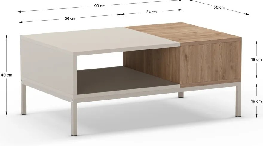 Krémový konferenčný stolík 56x90 cm Cailin – Marckeric