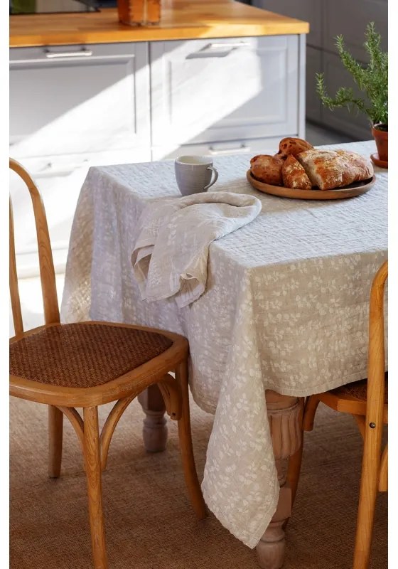 Ľanový obrus / deka Meirami 150x260, bielo-ľanový