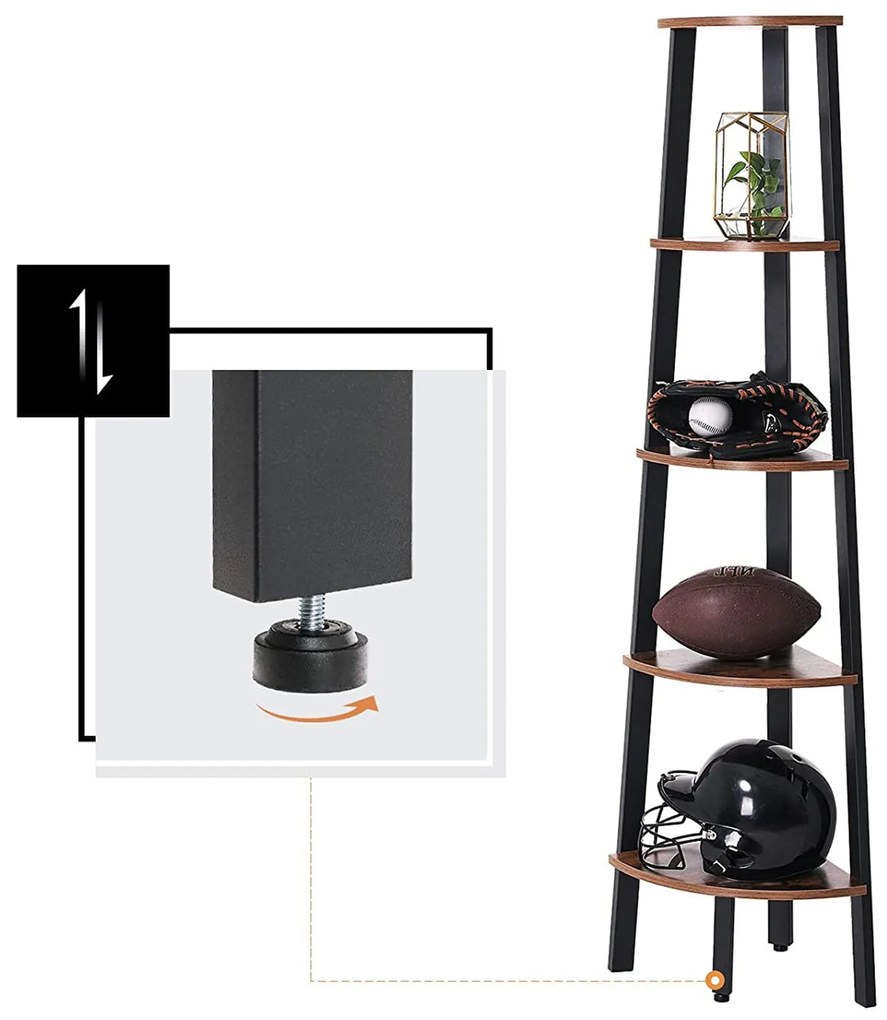 Rohový regál TAYLOR 5 políc 159x34 cm, rustikálne hnedý