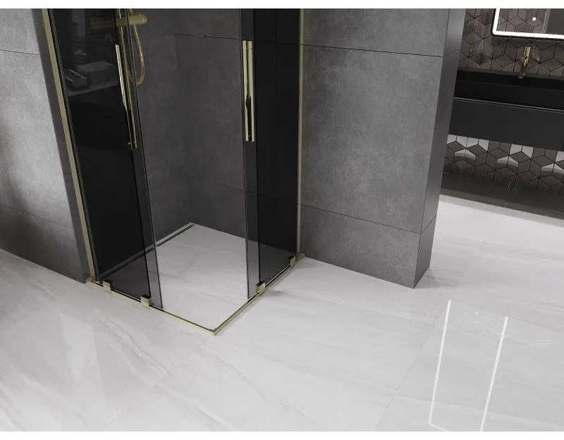 Mexen Velar L Duo, sprchový kút s posuvnými dverami 90 x 90 cm, 8mm šedé sklo, zlatá lesklá, 871-090-090-02-43-50