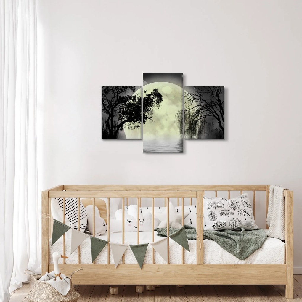 Obraz - Spln nad hladinou, čiernobiely variant (90x60 cm)