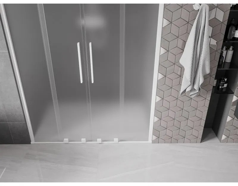Mexen Velar Duo, posuvné sprchové dvere do otvoru 150 cm, 8mm sklo námraza, biela matná, 871-150-000-32-20
