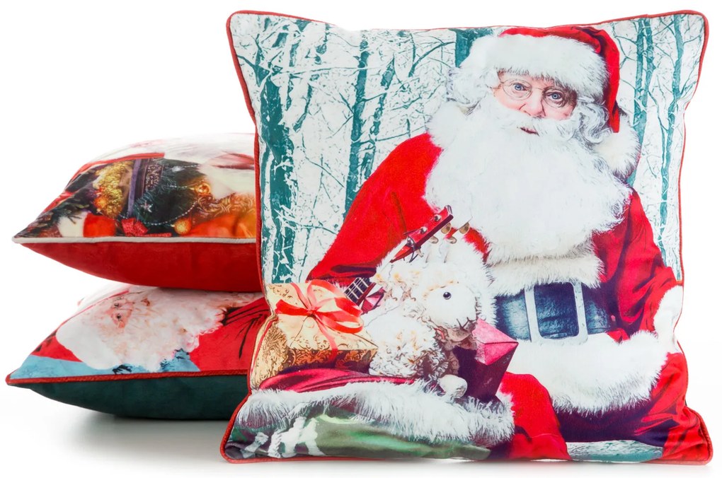 VIANOČNÁ DEKORAČNÁ OBLIEČKA NA VANKÚŠ SANTA1 45X45 CM VZOROVANÁ