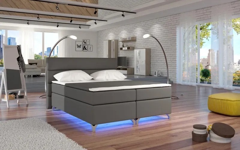 Posteľ Boxspring Amadeus 200x180, šedá (koženka - bao 10)