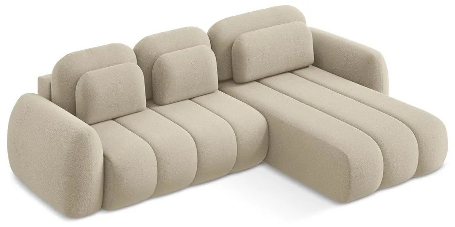 Svetlohnedá rozkladacia/s úložným priestorom rohová pohovka z textílie buklé (pravý roh/s leňoškou) Pele – Makamii