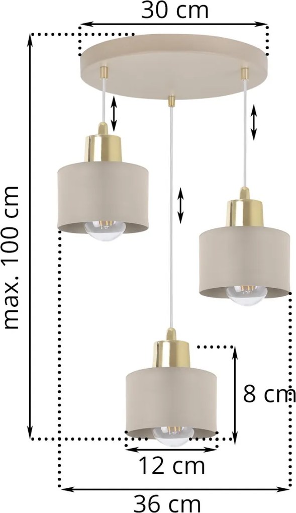 Závesné svietidlo Panta, 3x béžové kovové tienidlo, g, o