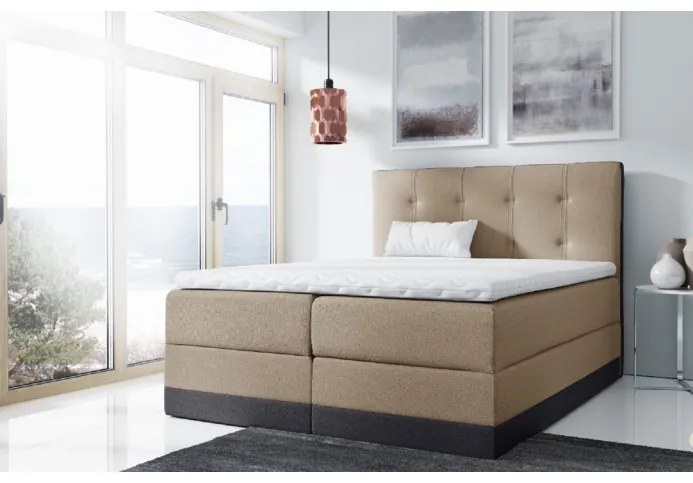 Jednoduchá čalúnená posteľ Tory 140x200, béžová + TOPPER