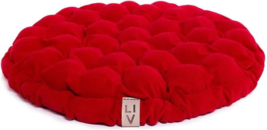 Červený sedací vankúšik s masážnymi loptičkami Linda Vrňáková Bloom, Ø 65 cm