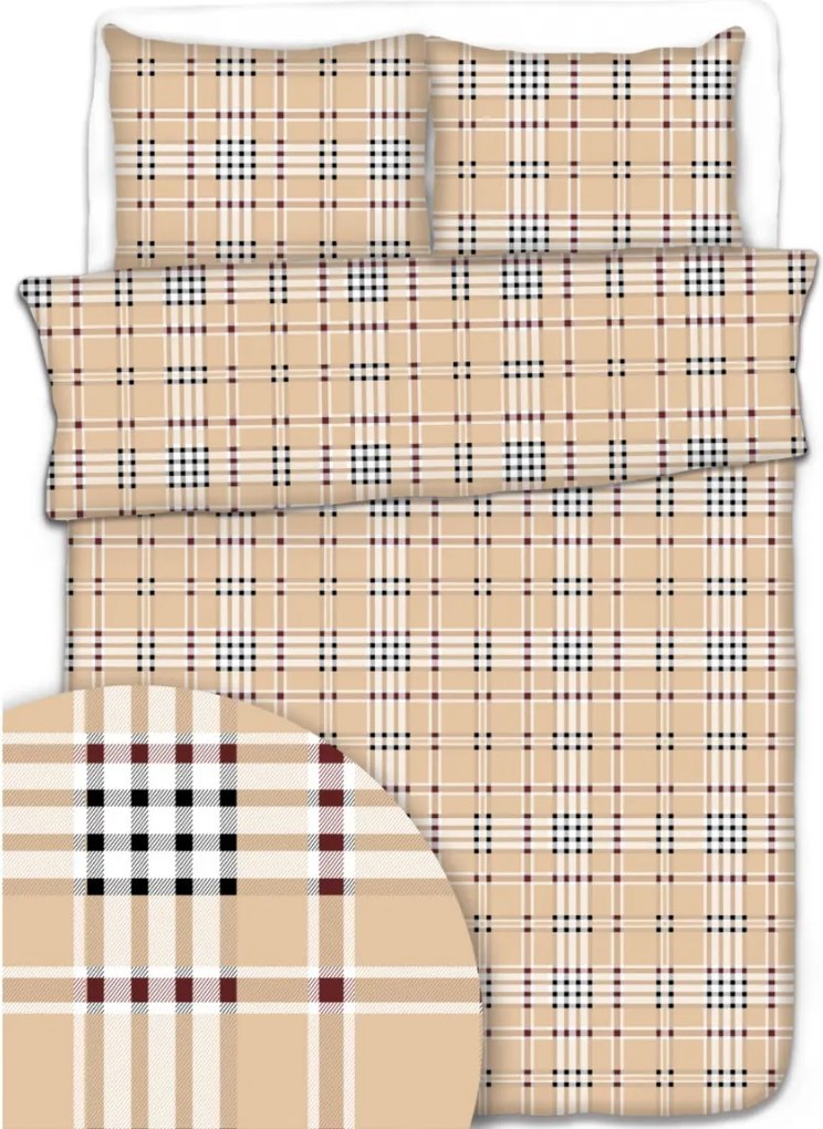 Obliečky krepové Karo hnedé - 1x Vankúš 90x70cm, 1x Paplón 140x200cm