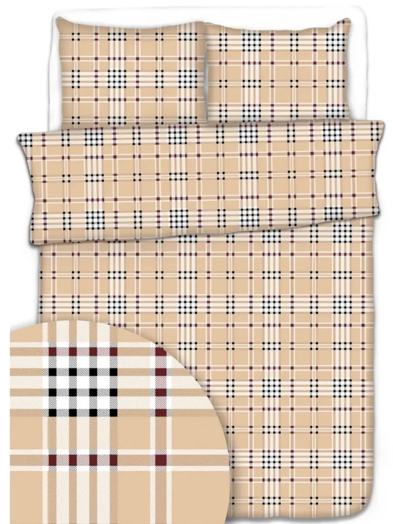 Obliečky krepové Karo hnedé TiaHome - 1x Vankúš 90x70cm, 1x Paplón 140x200cm