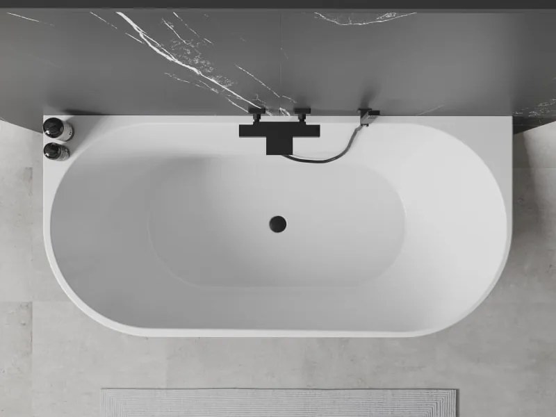 Mexen Oval samostatne stojaca vaňa pri stene 180 x 80 cm, biela, čierny prepad - 52671808000-70