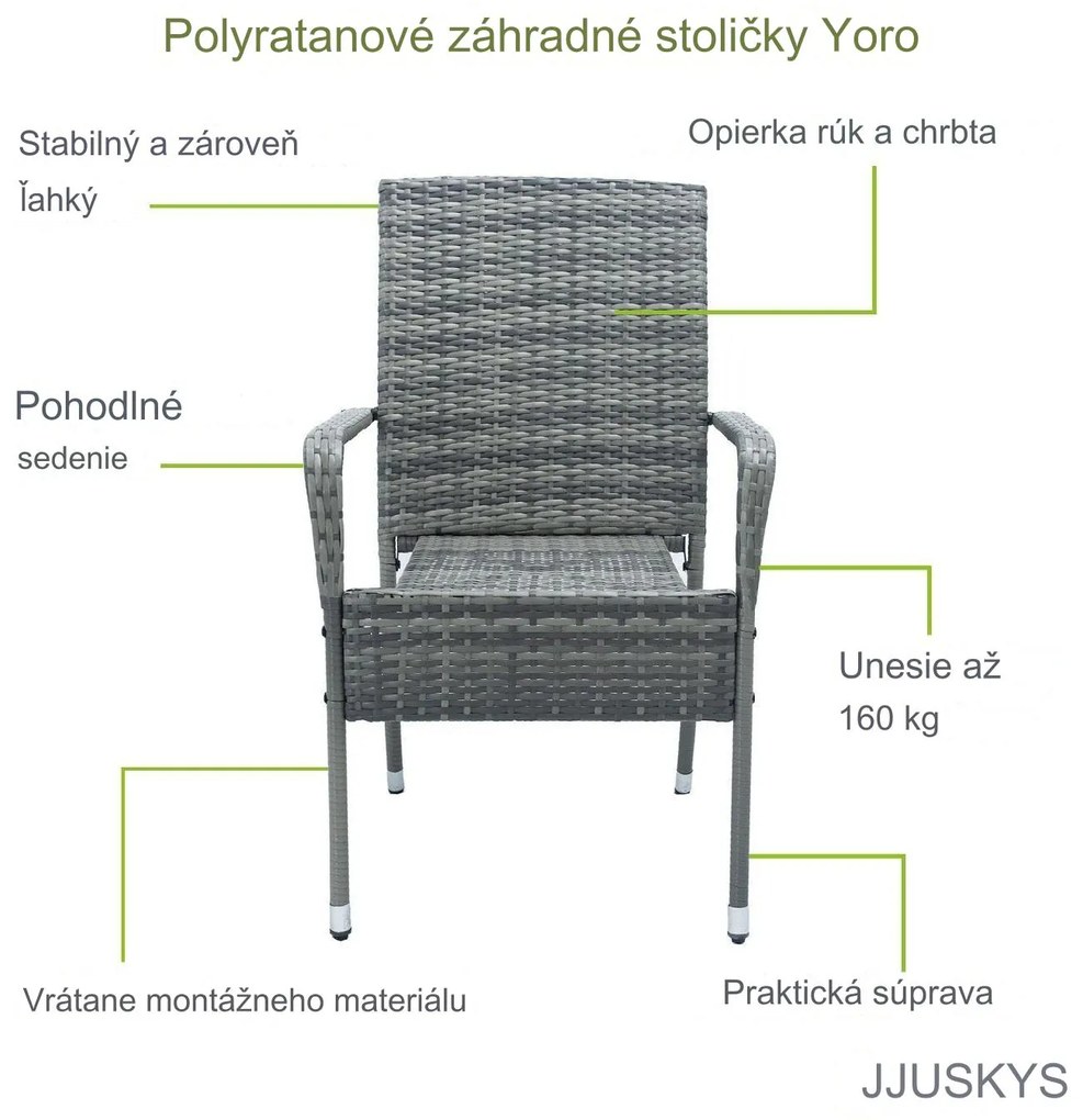 InternetovaZahrada Ratanové stoličky Yoro 4 ks - melírovaná šedá
