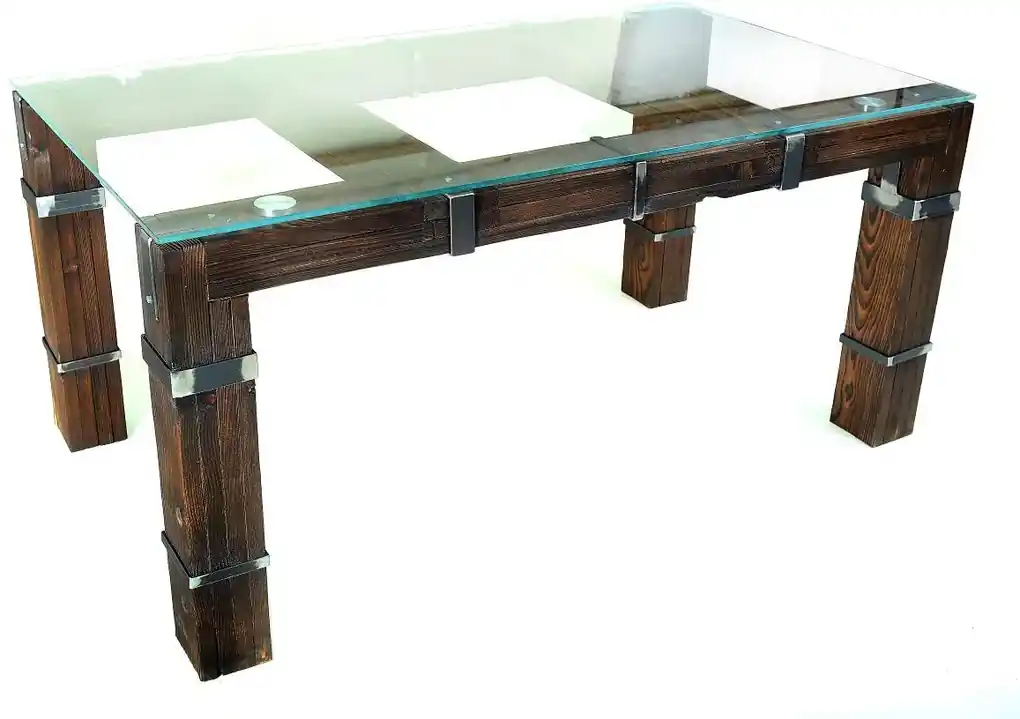CHYRKA® Jedálenský stôl LD obývačkový stôl DROHOBYCZ Loft Vintage Bar  Priemyselný dizajn ručne vyrábané drevo kov sklo | BIANO