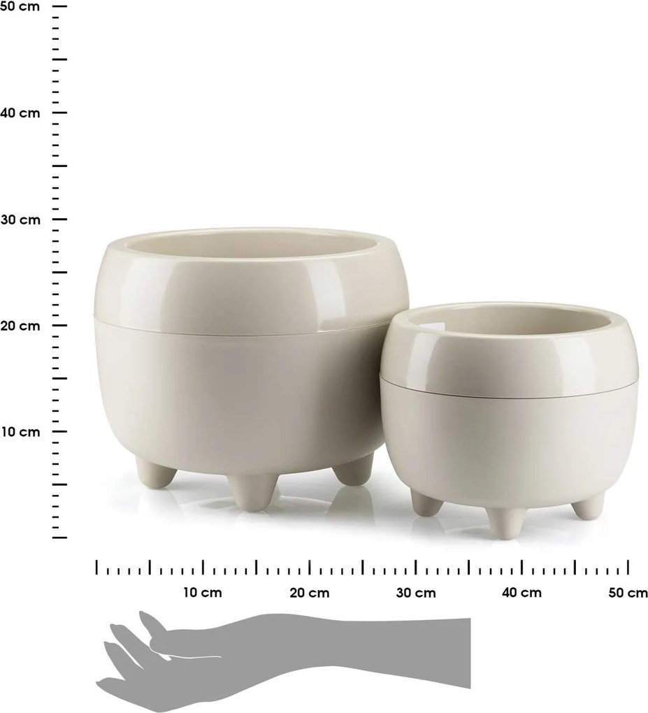 PLASTOVÝ KVETINÁČ BOTANICA SADA 2KS 30X24 CM+23X18,5 CM BÉŽOVÁ