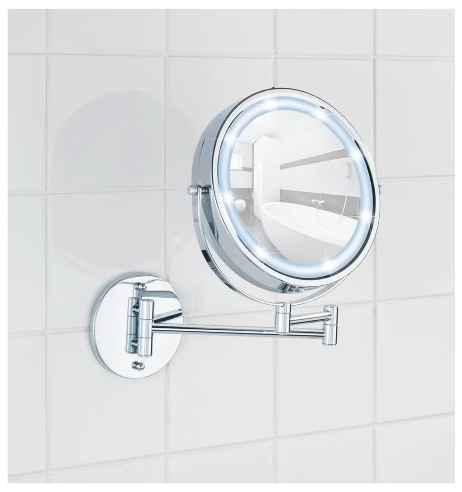 Kozmetické zrkadlo s osvetlením/zväčšovacie (5x) ø 17,5 cm Power-Loc Lumi – Wenko