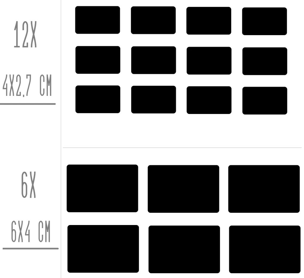 Sada štítkov / nálepiek, štítok čierny Obdĺžnik so zaoblenými rohmi - 18 ks Farba: biela