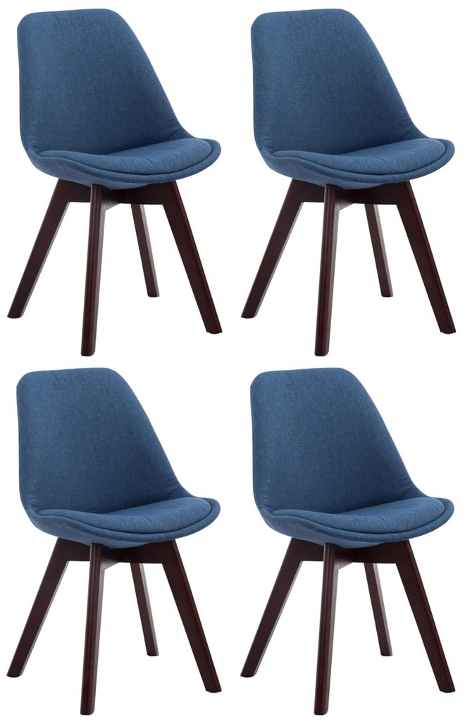 Stolička Borne V2 látka (SET 4 ks), drevené nohy orech - Modrá