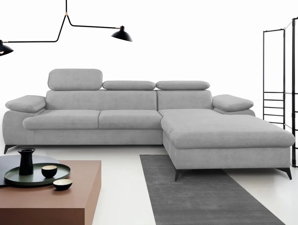 Rohová sedacia súprava Scala, svetlo šedá látka, pravý roh
