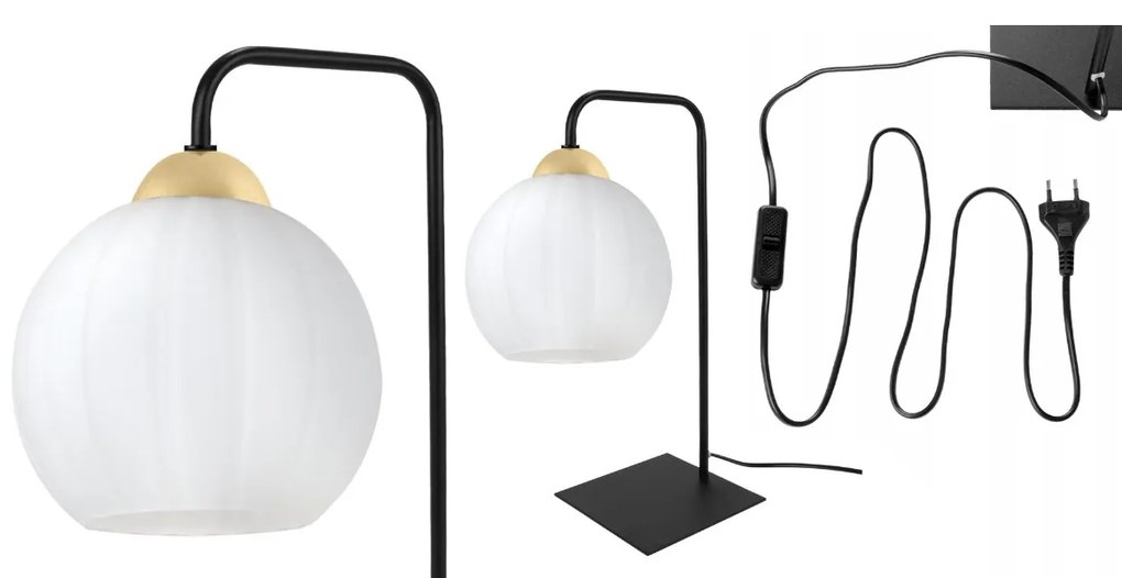 Stolná lampa Costa, 1x biele sklenené tienidlo, b/g
