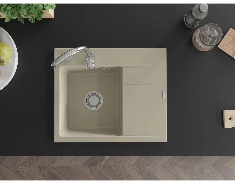 Mexen Ben, 1-komorový granitový drez 600x500x190 mm, ľavý+ chrómový sifón, béžová, 6522605000-69
